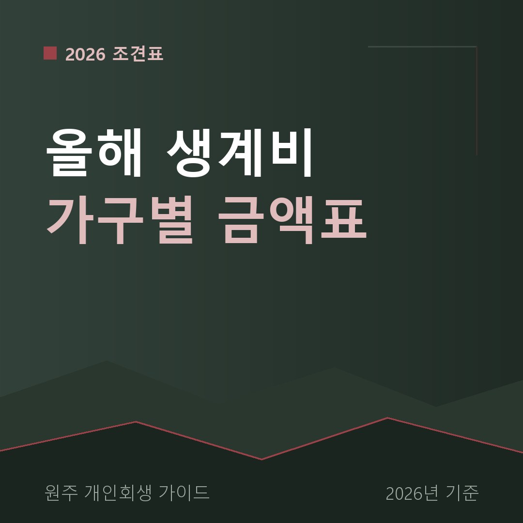 원주 개인회생 올해 생계비 가구별 금액표